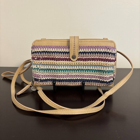 The Sak Iris Large Colorful Crochet Tan Faux Leather Smartphone Crossbody - Picture 1 of 11